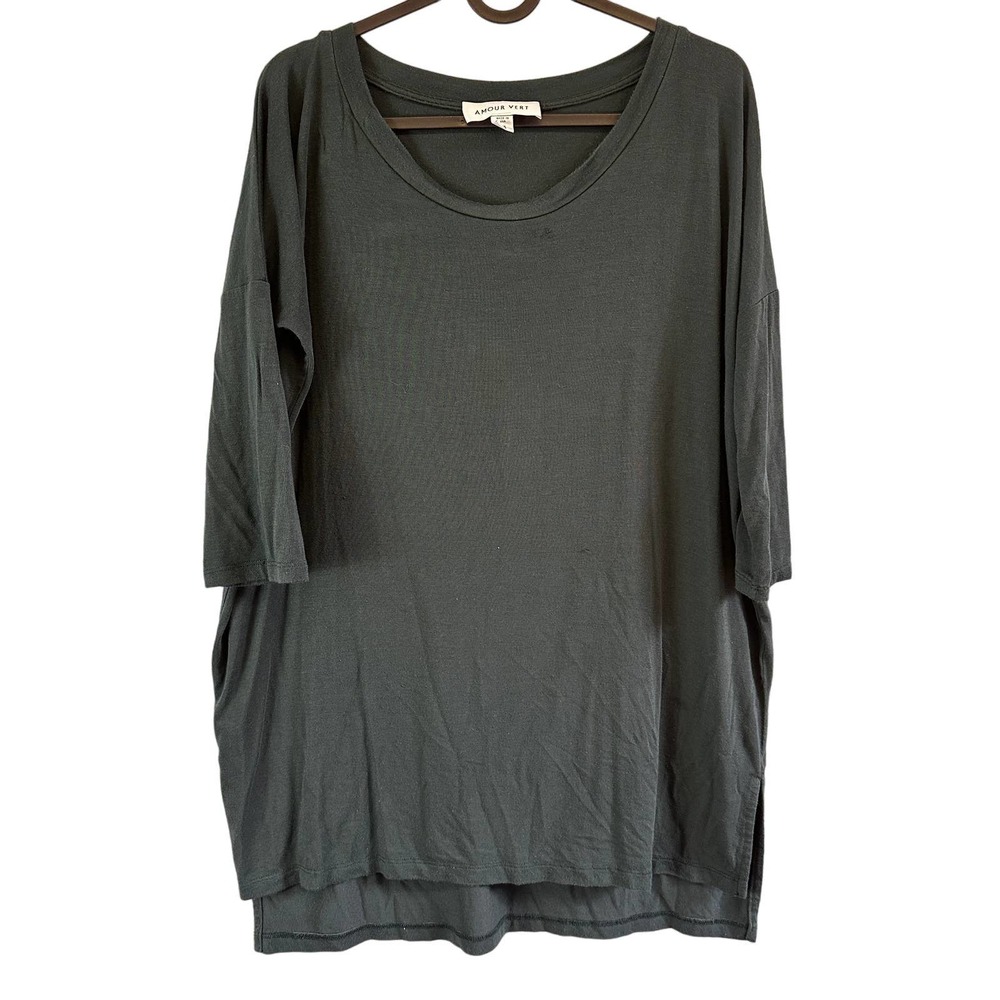 Amour Vert Pima Green Seamed Boat Neck Tee 3/4 Sleeve Size XS